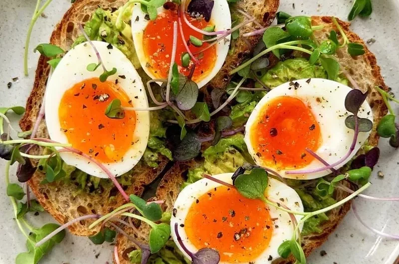This healthy breakfast gets a boost from fresh Microgreens on top of protein-packed avocado toast and jammy egg. 